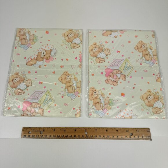Vtg Teddy Bear Blocks Hearts Baby Child American Greetings Sheet Gift Wrap Paper - Picture 4 of 5
